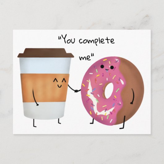 Cute Coffee en Donut Complete Couple Briefkaart (Voorkant)