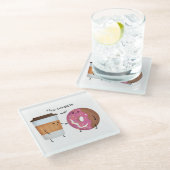 Cute Coffee en Donut Complete Couple Glazen Onderzetter (Schuin)