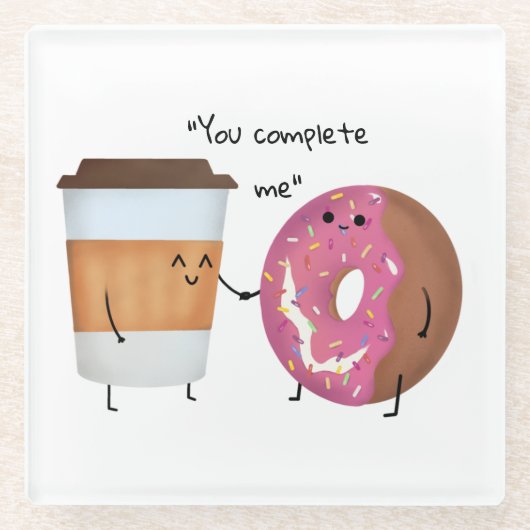 Cute Coffee en Donut Complete Couple Glazen Onderzetter (Voorkant)