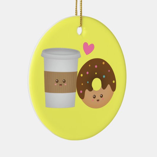 Cute Coffee en Donut in Love, Perfect Pair Keramisch Ornament (Rechts)