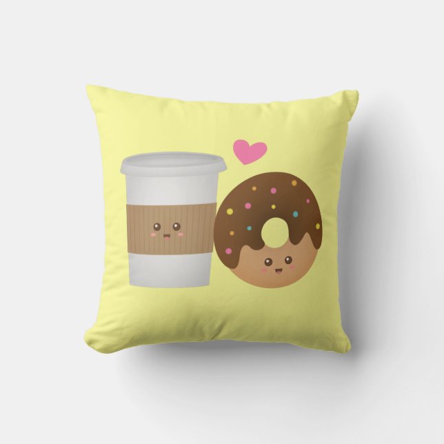 Cute Coffee en Donut in Love, Perfect Pair Kussen (Voorkant)