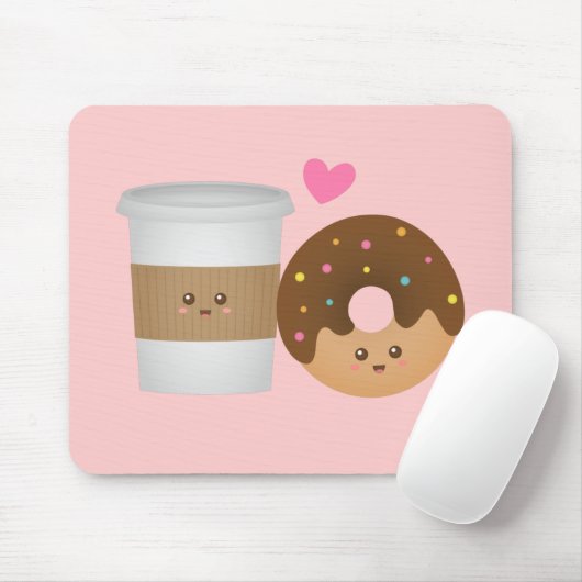 Cute Coffee en Donut in Love, Perfect Pair Muismat (Met muis)