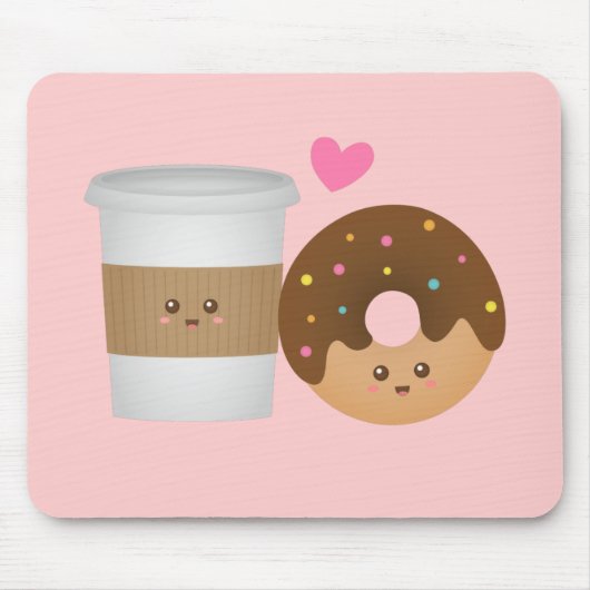 Cute Coffee en Donut in Love, Perfect Pair Muismat (Voorkant)