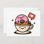 Cute Coffee en Donut Love Briefkaart (Voorkant / Achterkant)