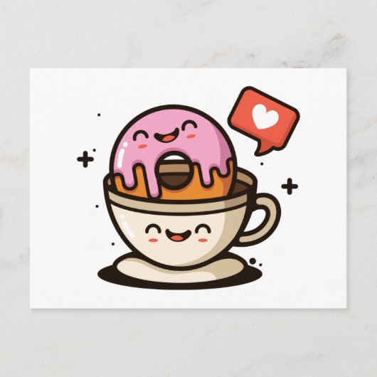 Cute Coffee en Donut Love Briefkaart (Voorkant)