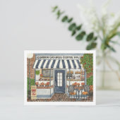 Cute Coffee House Storefront Waterverf Briefkaart (Staand voorkant)