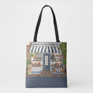 Cute Coffee House Storefront Waterverf Canvas tas