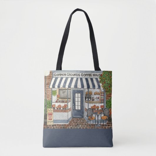 Cute Coffee House Storefront Waterverf Canvas tas (Voorkant)