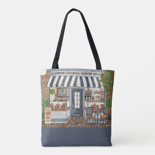 Cute Coffee House Storefront Waterverf Canvas tas (Achterkant)