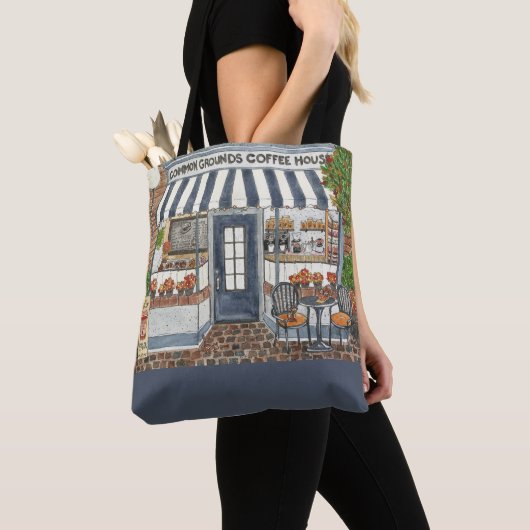 Cute Coffee House Storefront Waterverf Canvas tas (Dichtbij)