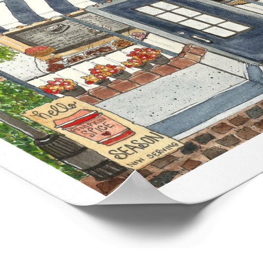 Cute Coffee House Storefront Waterverf Poster (Hoek)