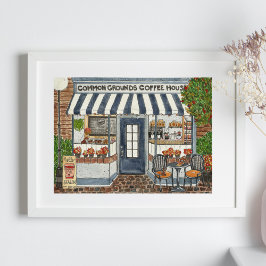 Cute Coffee House Storefront Waterverf Poster