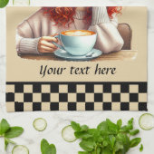 Cute Coffee Lady Tekst toevoegen Theedoek (Gevouwen)