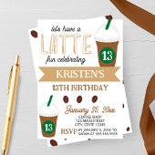 Cute Coffee Latte Birthday Invitation Kaart