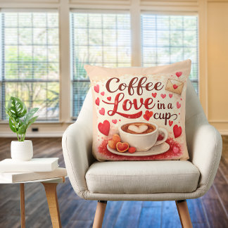 Cute Coffee Love in a Cup Valentine Quote Pink Kussen