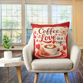 Cute Coffee Love in a Cup Valentine Quote Red Kussen