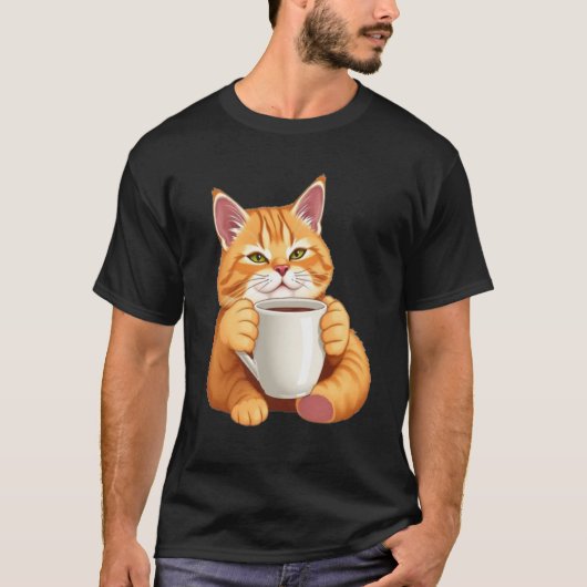 Cute Coffee Lover Kat T-Shirt – Grappige Kat die K (Voorkant)