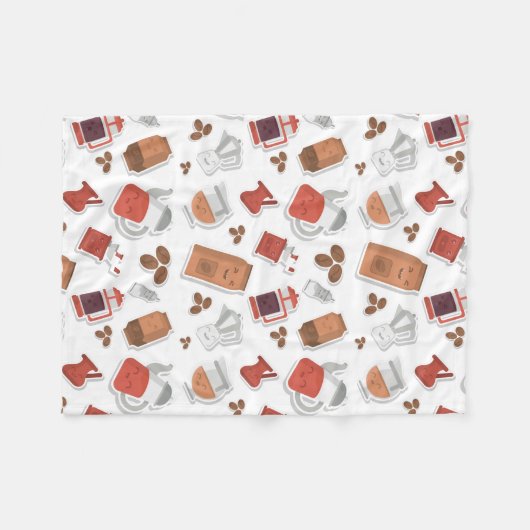 Cute Coffee Lovers Caffeine ThMED Kawaii Pattern Fleece Deken (Voorkant (Horizontaal))