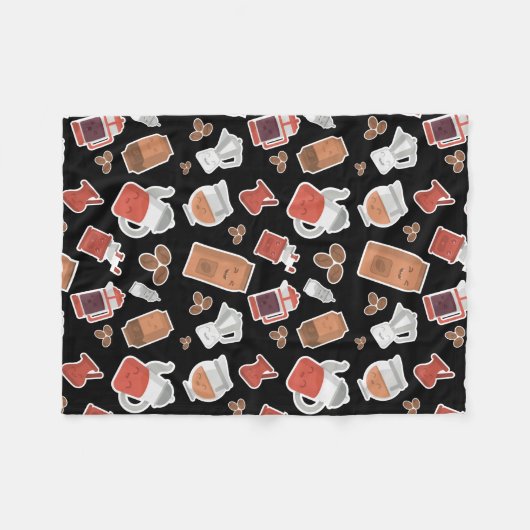 Cute Coffee Lovers Caffeine ThMED Kawaii Pattern Fleece Deken (Voorkant (Horizontaal))