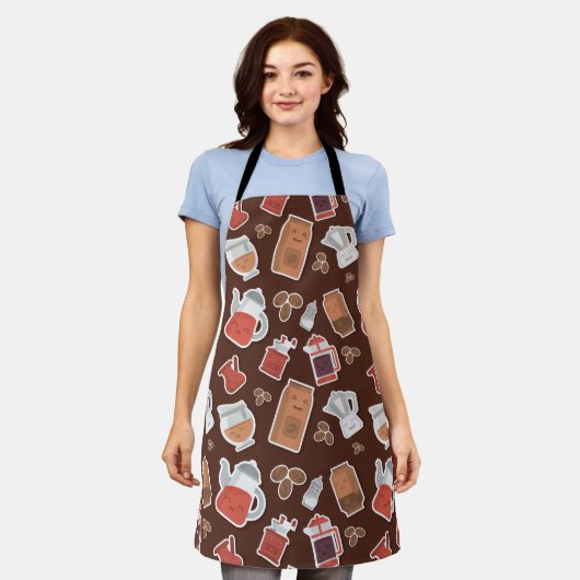 Cute Coffee Lovers Caffeine ThMED Kawaii Pattern Schort (Gedragen)