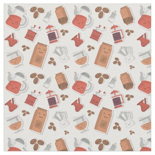 Cute Coffee Lovers Caffeine ThMED Kawaii Pattern Stof (Close Up)
