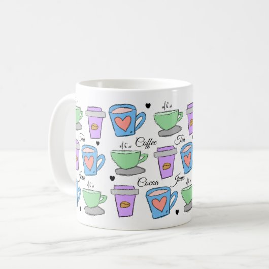 Cute Coffee Lovers Container Drawings Pattern Koffiemok (Voorkant links)