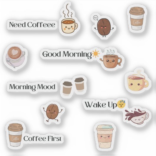 Cute Coffee Mood Sticker Sheet (Voorkant)