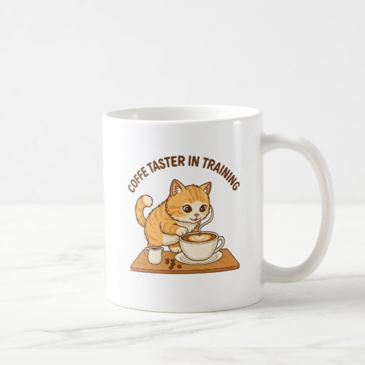 Cute Coffee Mug: "Coffee Taster in Training" Cat  Koffiemok (Rechts)