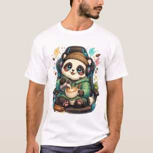 Cute Coffee Panda Gamer T-Shirt Cozy Kawaii Gami