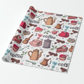 Cute Coffee Pattern Cadeaupapier (Uitgerold)