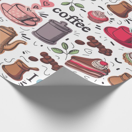 Cute Coffee Pattern Cadeaupapier (Hoek)