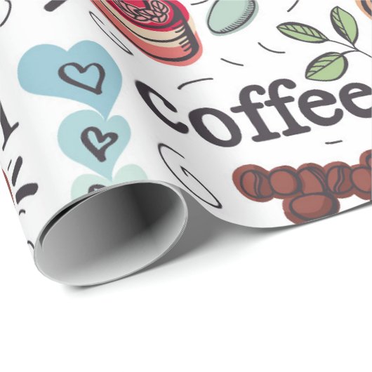 Cute Coffee Pattern Cadeaupapier (Rol Hoek)
