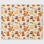 Cute Coffee Pattern Cadeaupapier (Vlak)