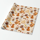 Cute Coffee Pattern Cadeaupapier (Uitgerold)
