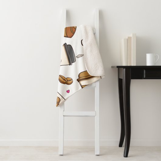 Cute Coffee Pattern Sherpa Blanket Soft & Cozy Deken (In situ)