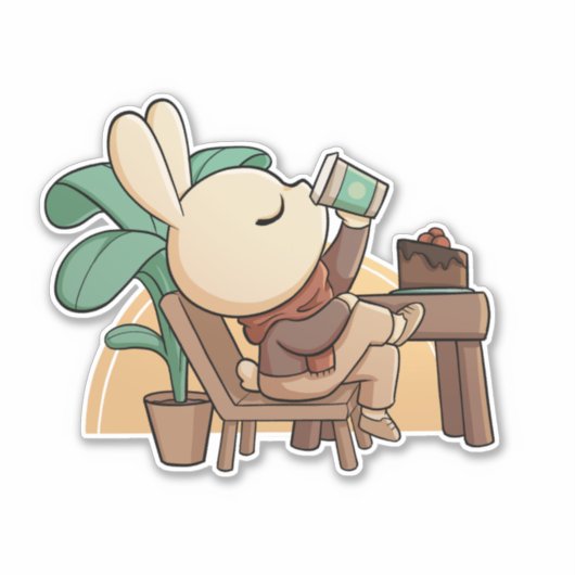 Cute Coffee Shop Bunny Sticker (Voorkant)