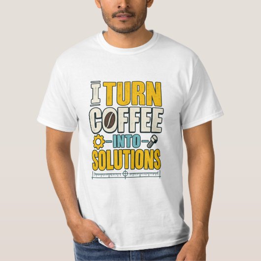 Cute Coffee T-shirt met 'Coffee Into Solutions' (Voorkant)