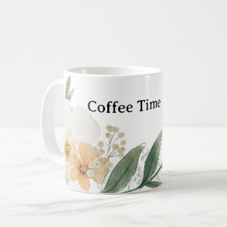 Cute CoffeeTime Teacup. Modern Minimalist Floral Koffiemok