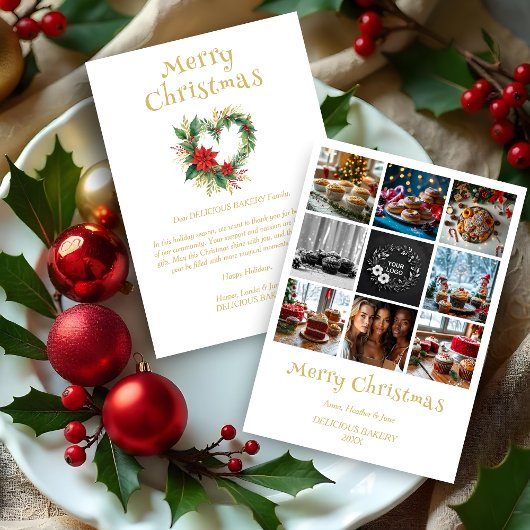 Cute Collage Christmas Wreath Heart-Shape Floral Feestdagenkaart