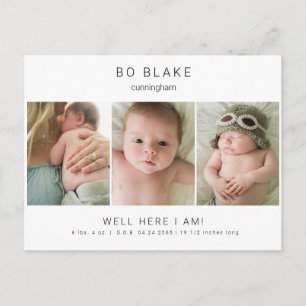 Cute Collage Photo Neutral Baby Birth II Announcem Briefkaart
