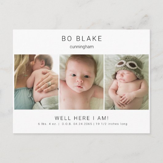 Cute Collage Photo Neutral Baby Birth II Announcem Briefkaart (Voorkant)