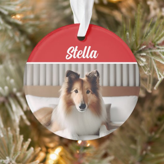 Cute Collie Dog Holiday Kerstfoto Ornament (Boom)