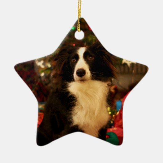 Cute Collie en kerstboom Keramisch Ornament (Voorkant)