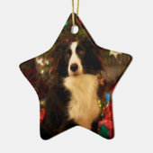Cute Collie en kerstboom Keramisch Ornament (Links)
