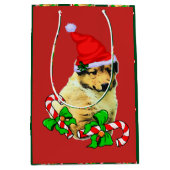Cute Collie Puppy kerst Merry Medium Cadeauzakje (Voorkant)