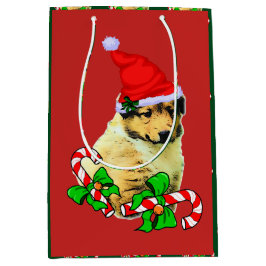 Cute Collie Puppy kerst Merry Medium Cadeauzakje