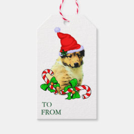 Cute Collie Puppy kerstcadeau-tassen Cadeaulabel