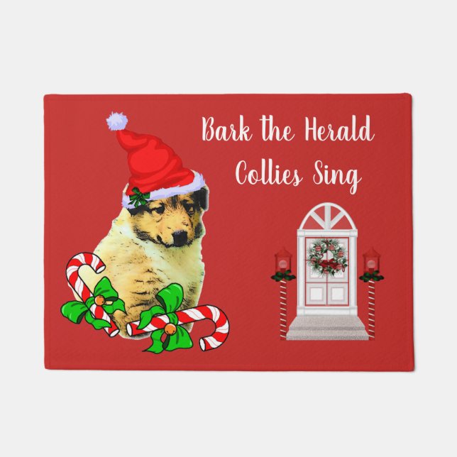 Cute Collie Puppy Kerstdoormat Deurmat (Voorkant)