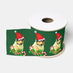 Cute Collie Puppy Kerstmis Grosgrain Lint