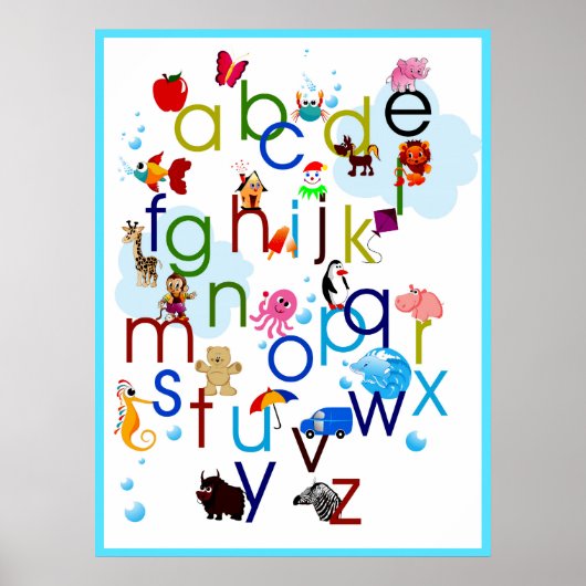 Cute Coloedul Cartoon Animals Alphabet Poster (Voorkant)